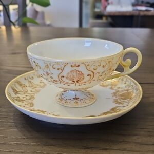 Vintage Teacup and Saucer Set - Cream And Gold - Handpainted